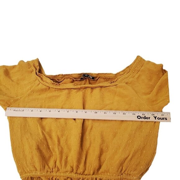 Lulus Blouse Small Off The Shoulder‎ Mustard Yellow Sunny Story Bell Sleeve Top - Picture 9 of 11